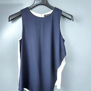 Navy and White Women's Tank Top